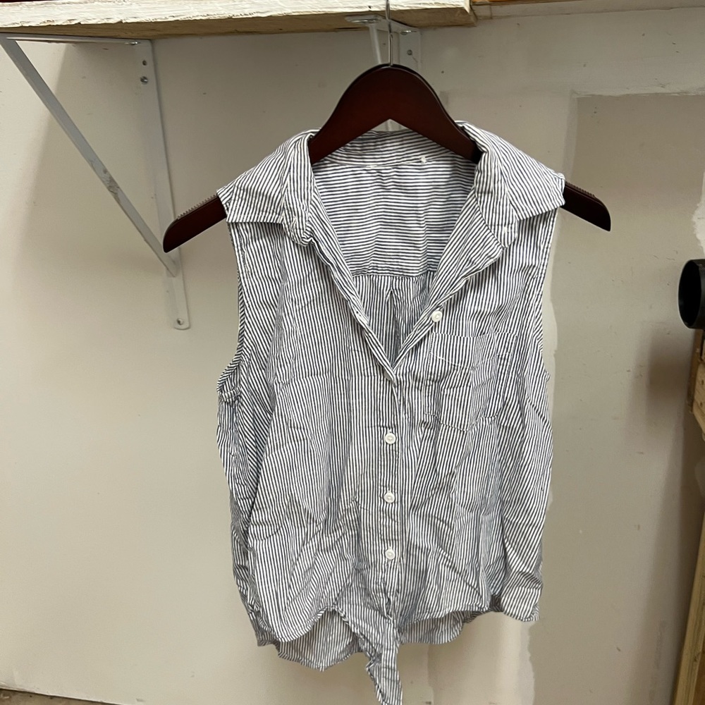 Blue & white striped collared tank medium